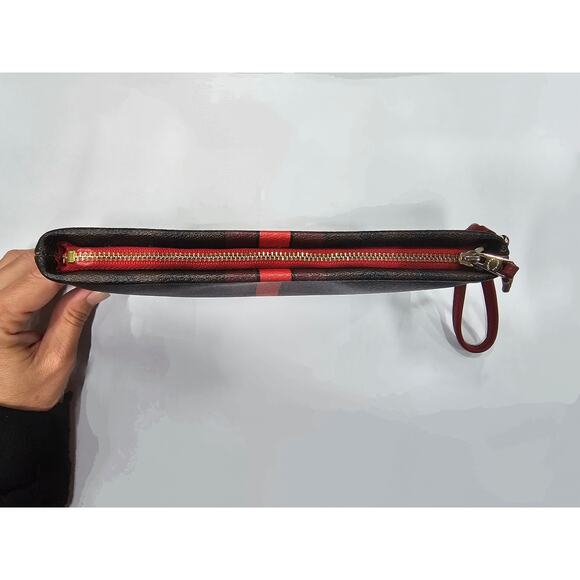 ❌️Sold❌️Coach Signature Brown & True Red Varsity Stripe F66463 Wallet / Wristlet - Picture 8 of 10